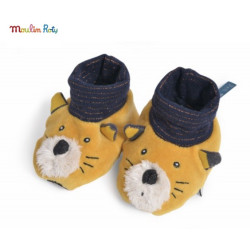 Chaussons chat moutarde Lulu Les Moustaches Moulin Roty