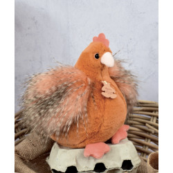 Peluche poule "Poulette" - Orange roux - 20 cm