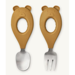 Couverts manche en silicone Stanley mr bear golden