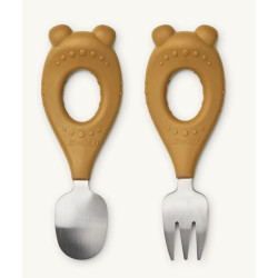 Couverts manche en silicone Stanley mr bear golden