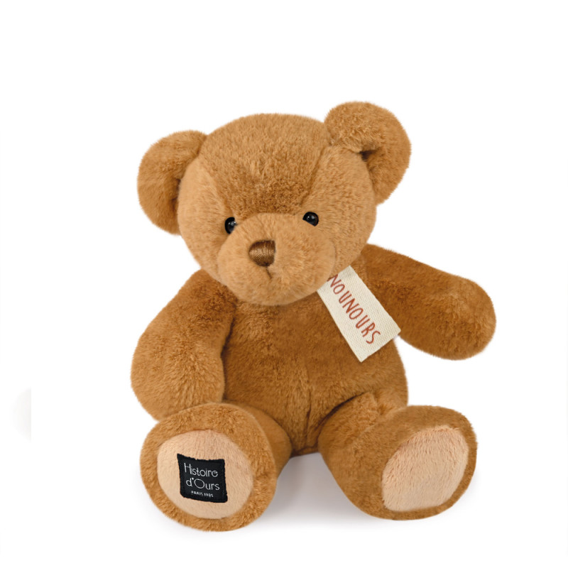 Ours en peluche marron clair assis - LE NOUNOURS - 28 cm