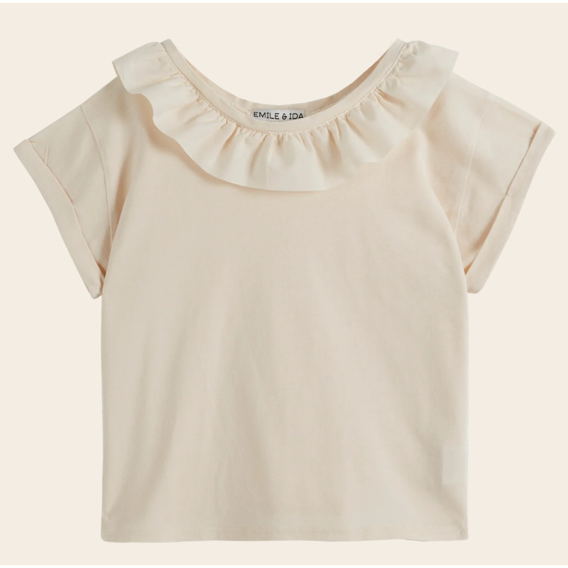 T-shirt coton bio collerette crème