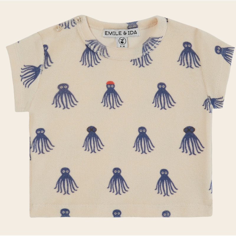 T-shirt éponge bébé Octopus bleu