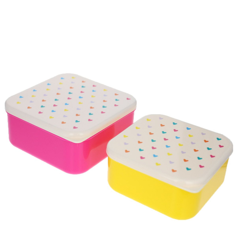 Lot de 2 boîtes à goûter cœurs multicolores