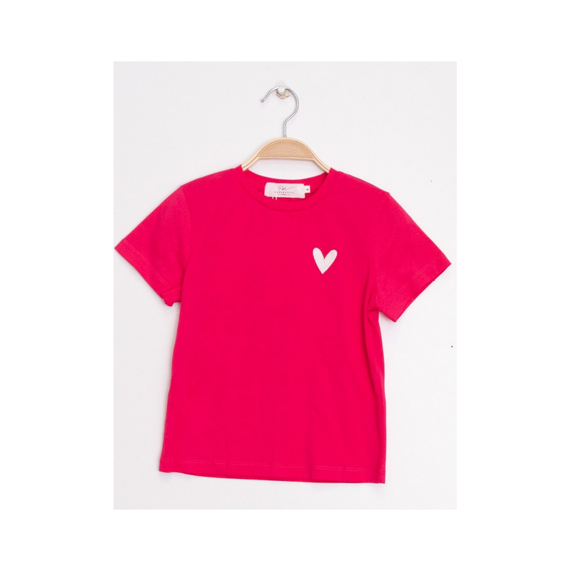 T-shirt coeur brodé fushia