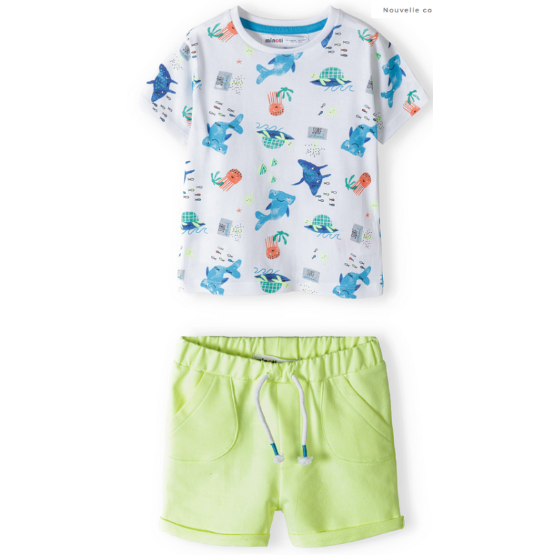 Ensemble t-shirt poissons et short jaune