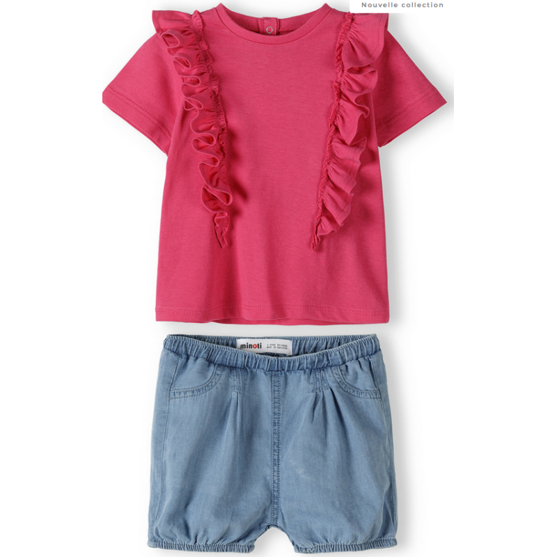 Ensemble t-shirt rose et short chambray