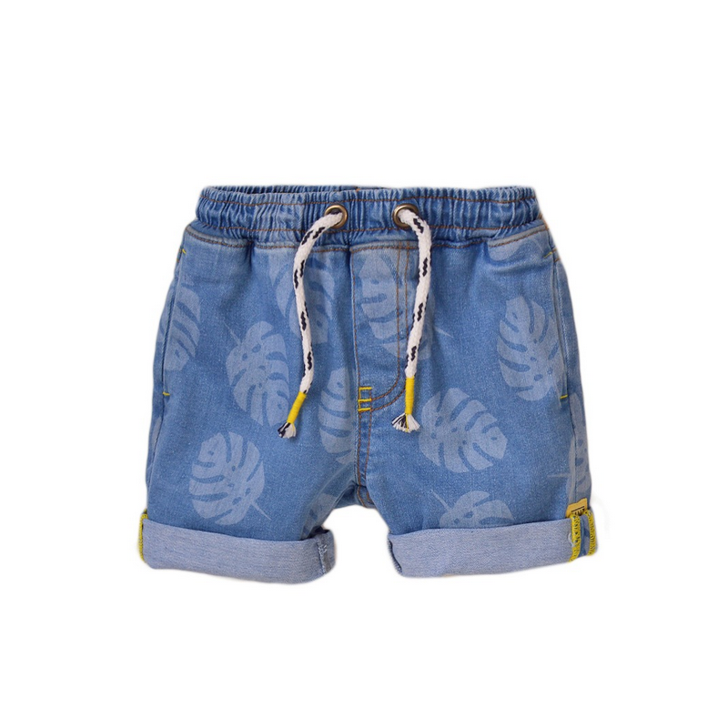 Short en jean imprimé feuilles