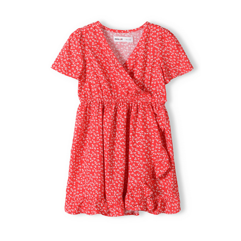 Robe viscose rouge à fleurs