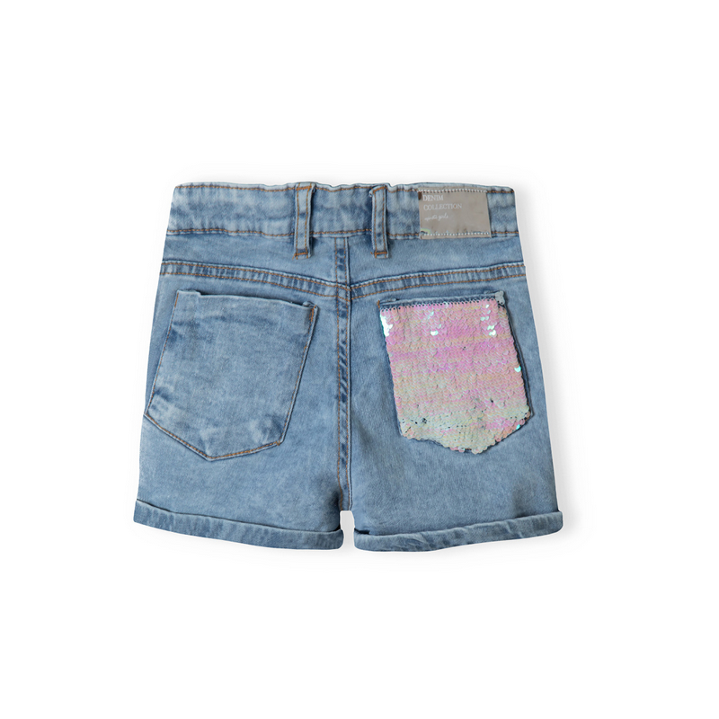 Short jean sequins poche arrière