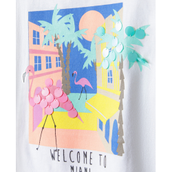 T-shirt blanc sequins Welcome to Miami