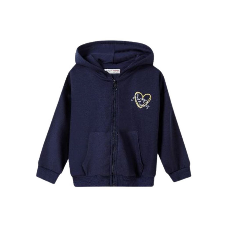 Sweat zippé marine coeur doré