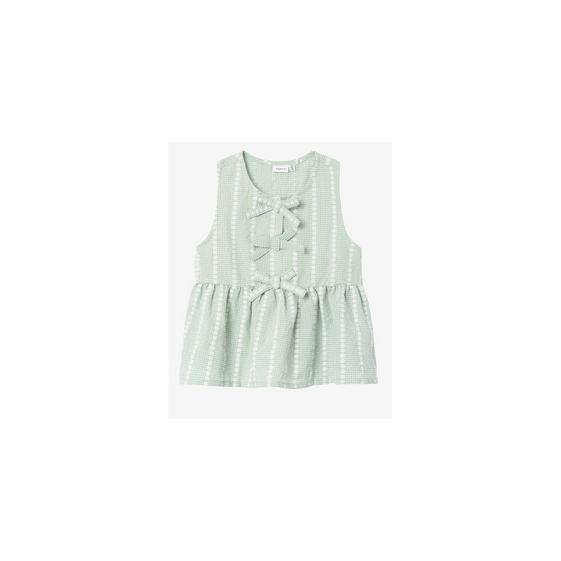 Top Vichy vert noeuds et fleurs