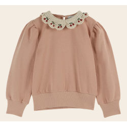 Sweat coton bio col brodé blush