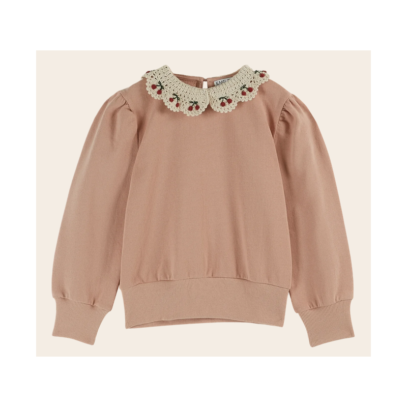 Sweat coton bio col brodé blush