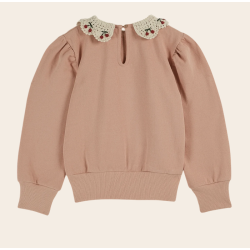 Sweat coton bio col brodé blush