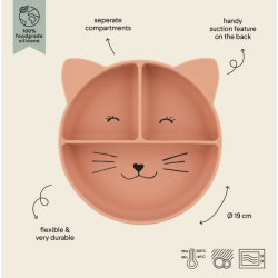 Assiette avec ventouse en silicone et compartiments - Mrs. Cat