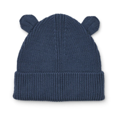 Bonnet en tricot côtelé avec oreilles d’ours Gina- Indigo blue