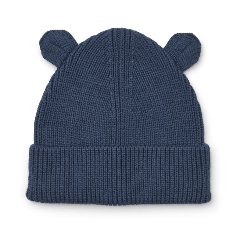 Bonnet en tricot côtelé avec oreilles d’ours Gina- Indigo blue