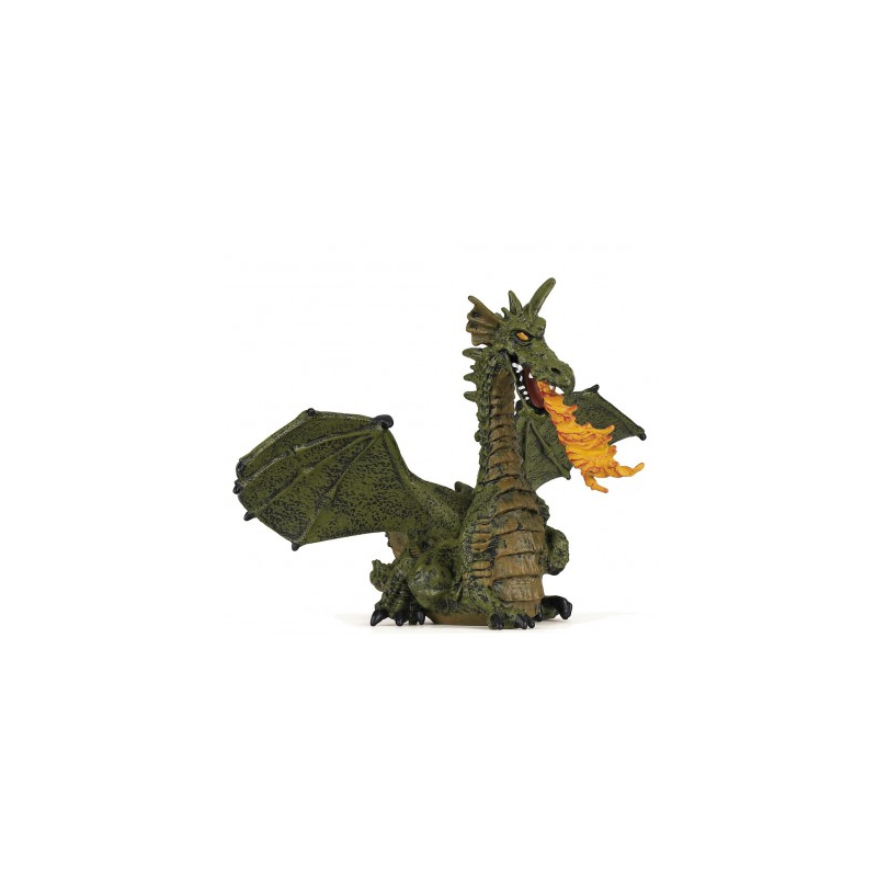 Figurine Dragon ailé vert avec flamme