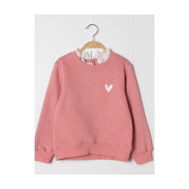 SWEAT COEUR BRODE Col broderie anglaise rose