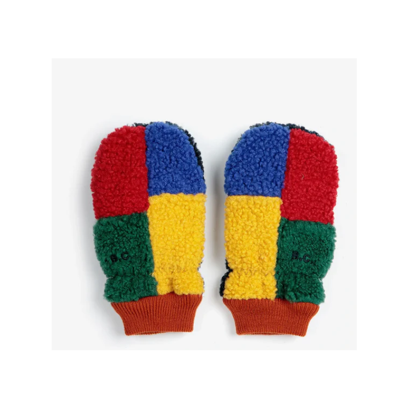 Color block sheepskin mittens