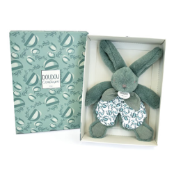 Doudou Plat Lapin Vert - 18cm