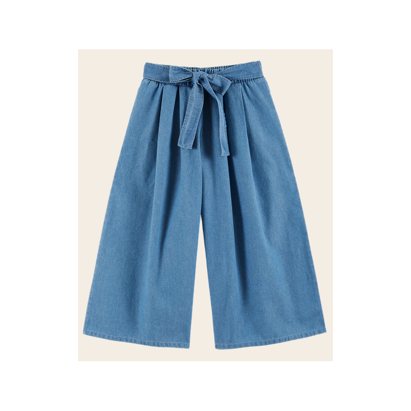 Pantalon noué coton chambray