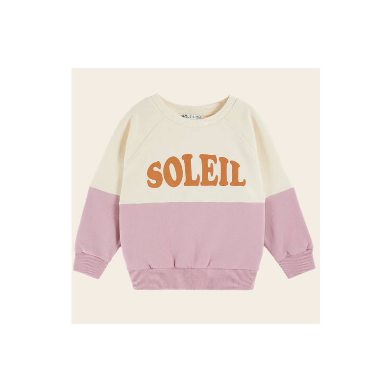 Sweat coton bio soleil bicolore lilas et écru